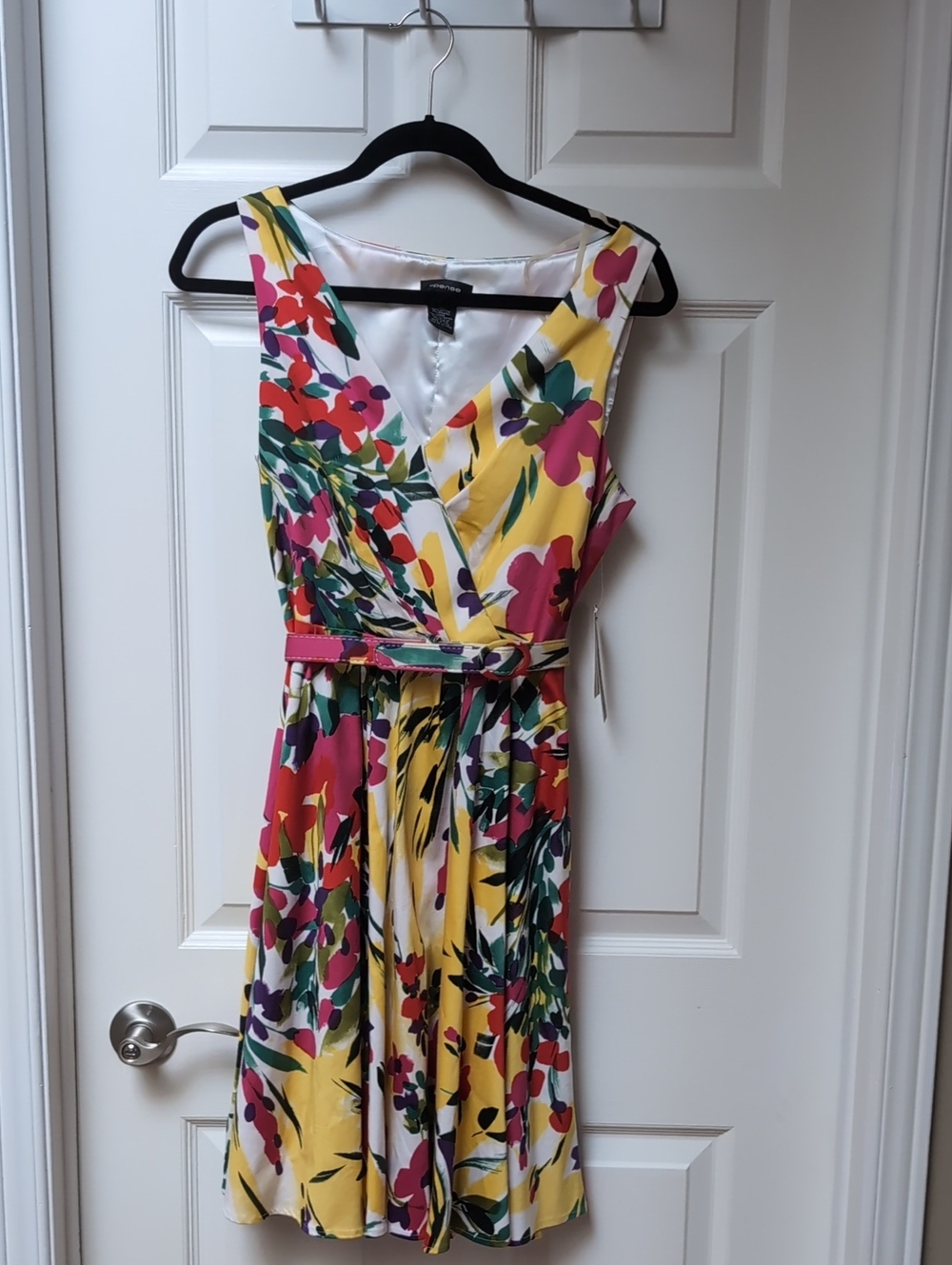 Spense Yellow Multicolor Floral V-Neck Dress